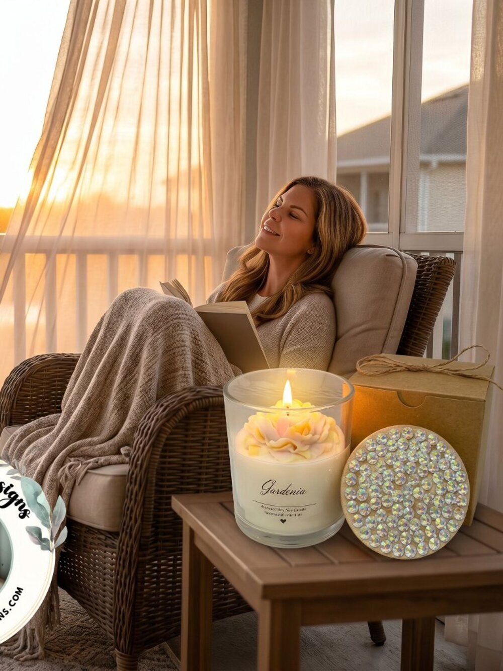 🤍🌸 Gardenia Scented Soy Candle with Decorative Jewel Lid 🌸🤍